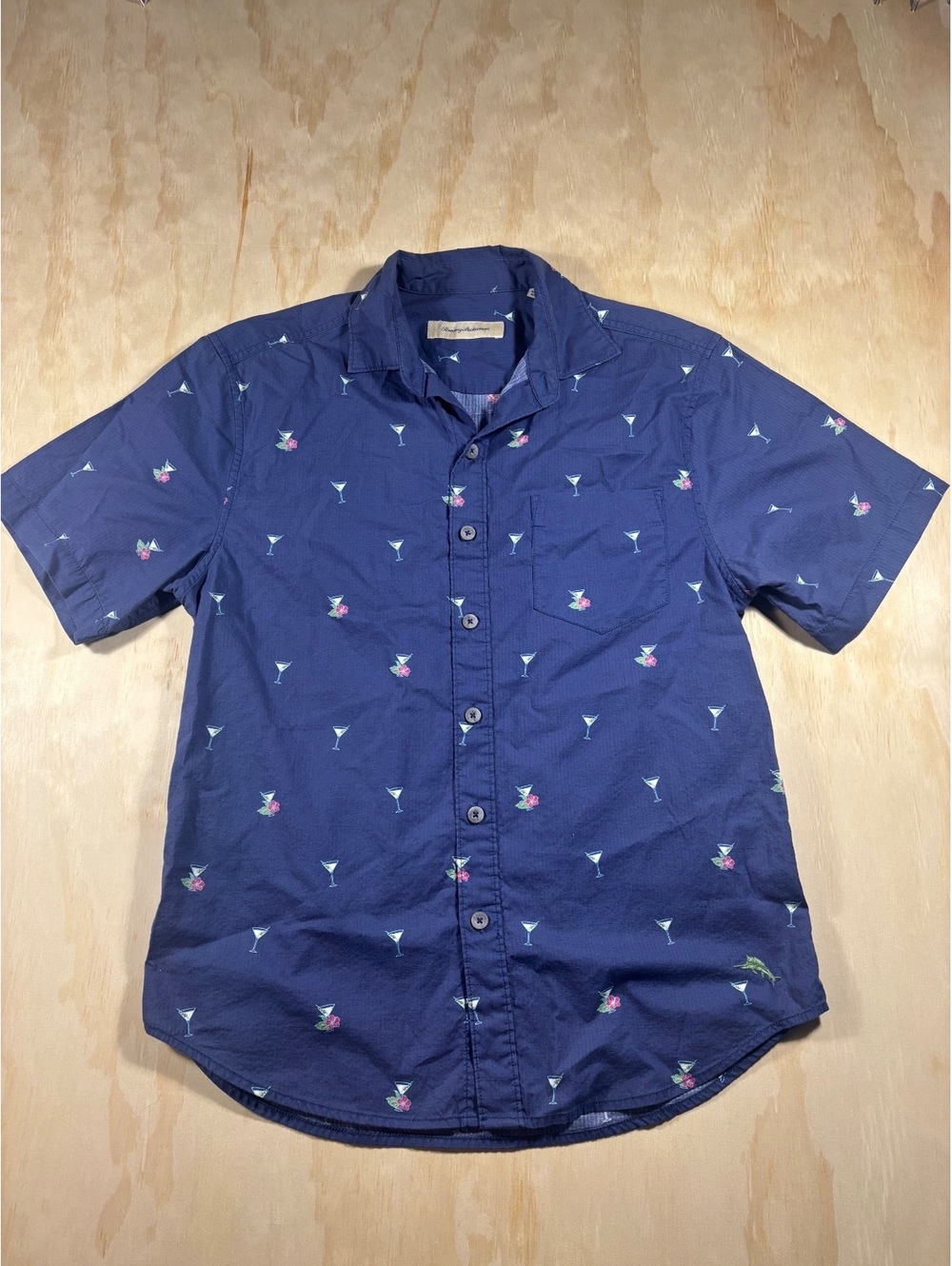 TOMMY BAHAMA BLUE MARTINI FLORAL COTTON CAMP SHIRT SIZE S